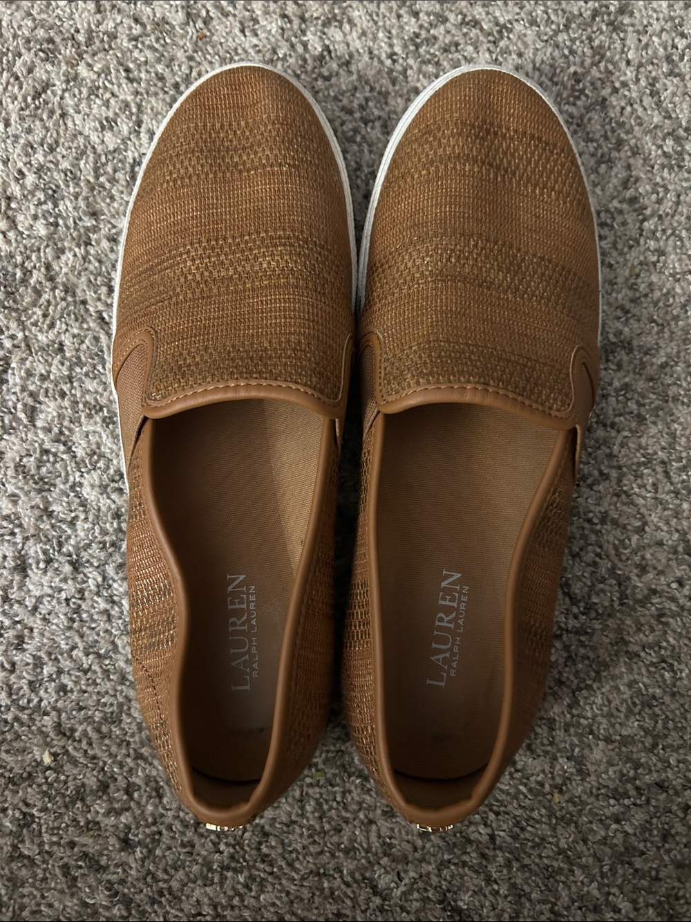 Lauren Ralph Lauren‎ Cognac Knit Slip-On Sneakers, Size 9.5